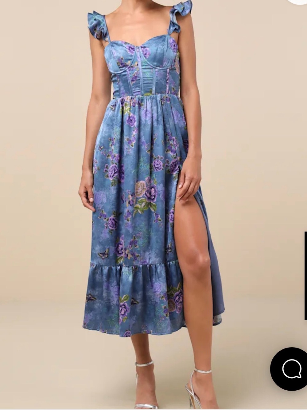 Lulu's Lavender Blue Floral Midi Dress with Ruffle Straps